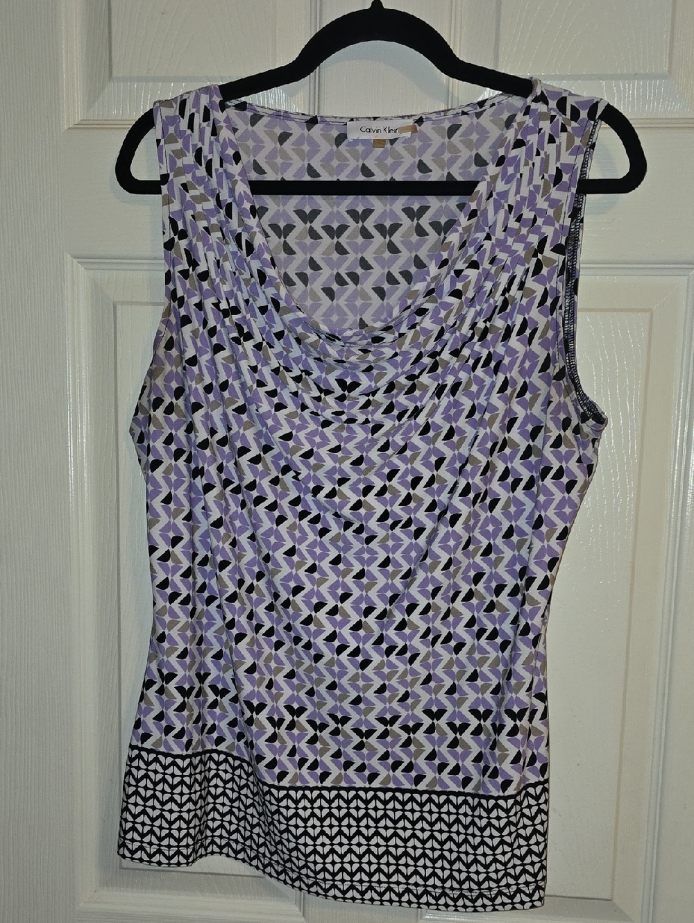 Calvin Klein Lavender and Black Geometric Draped Cowl Tank